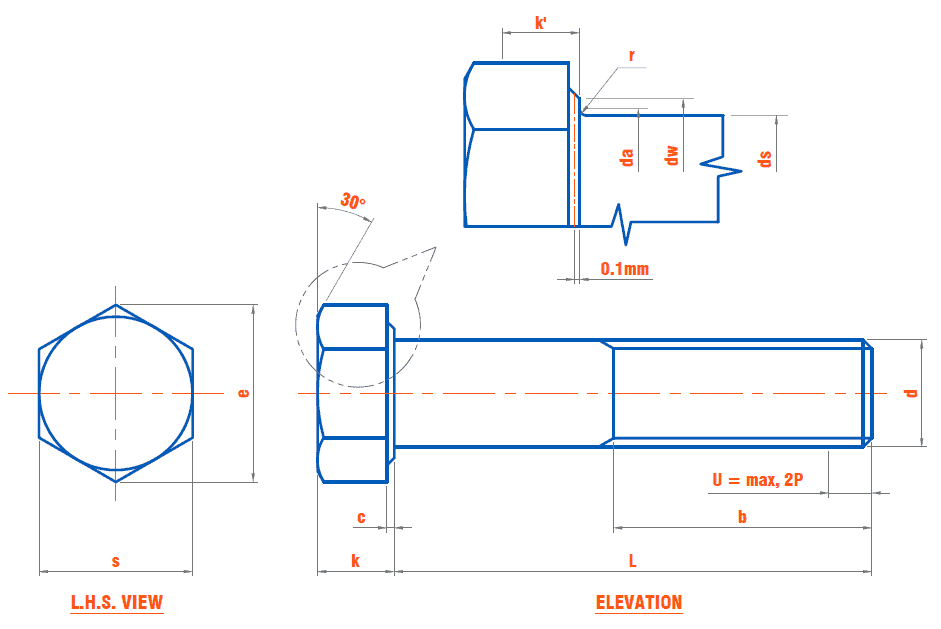 DIN 6914 High-Strength Hexagon Head Structural Bolts Standard Dimensions, Technical Data and Size Chart Data Table
